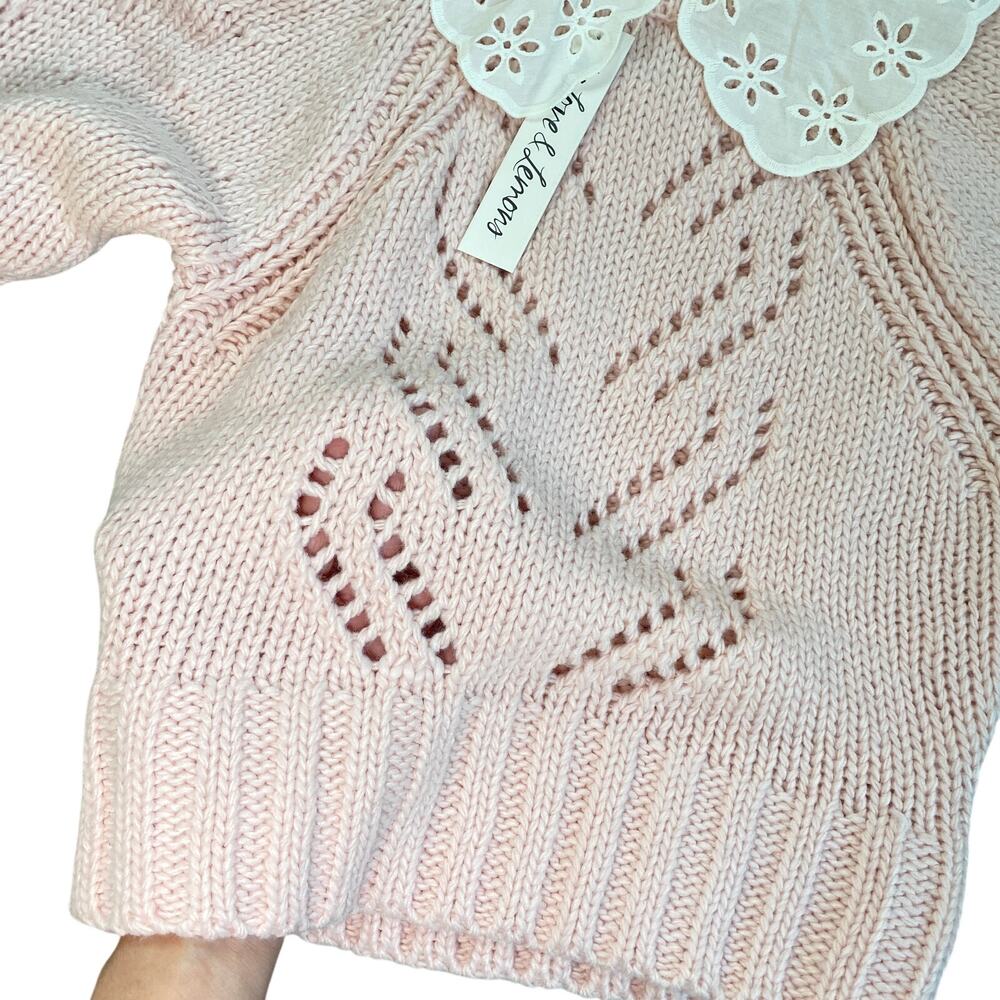 NEW For Love & Lemons Stacy Light Pink Peter Pan Eyelet Collar Sweater Size S - Picture 10 of 10